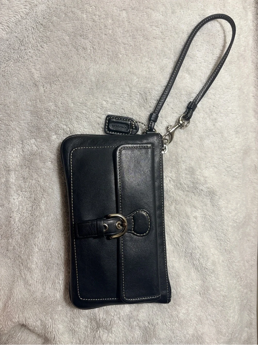 Coach Black Leather Wristlet with Silver Buckle